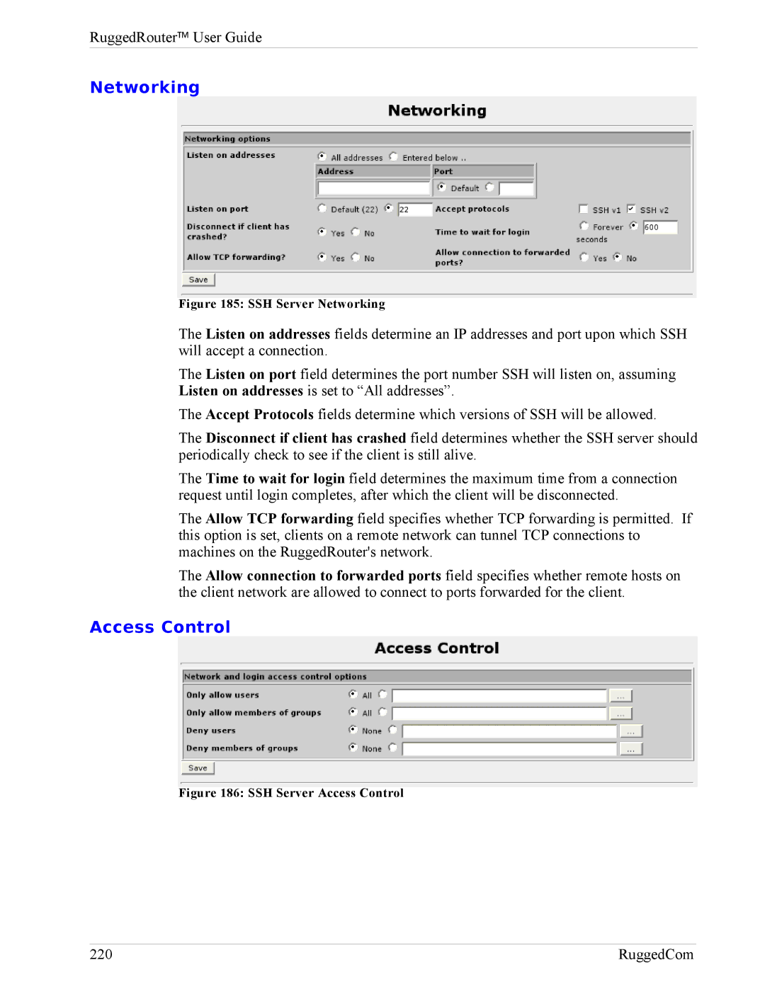 RuggedCom RX1000, RX1100 manual Networking, Access Control 