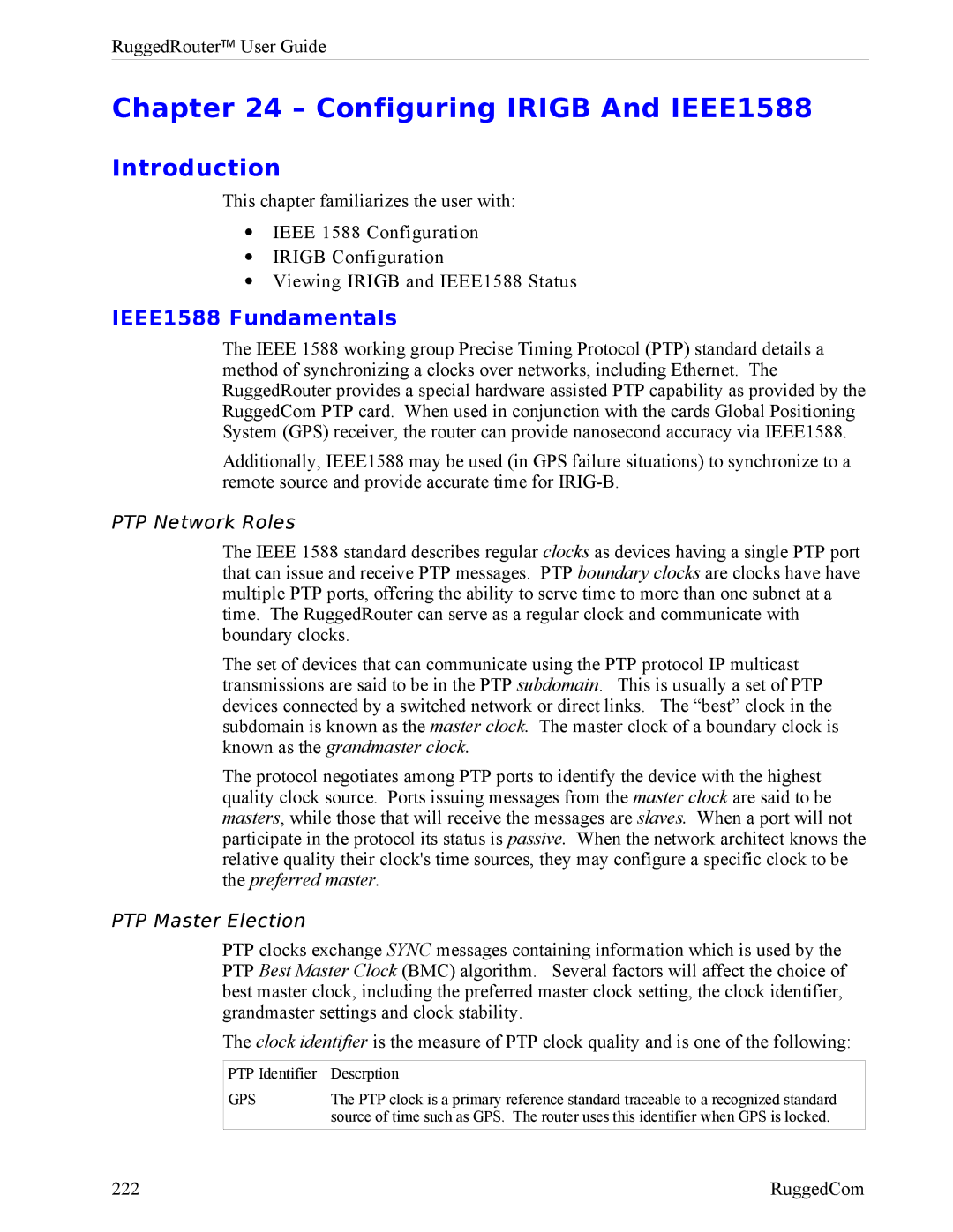 RuggedCom RX1000, RX1100 Configuring Irigb And IEEE1588, IEEE1588 Fundamentals, PTP Network Roles, PTP Master Election 