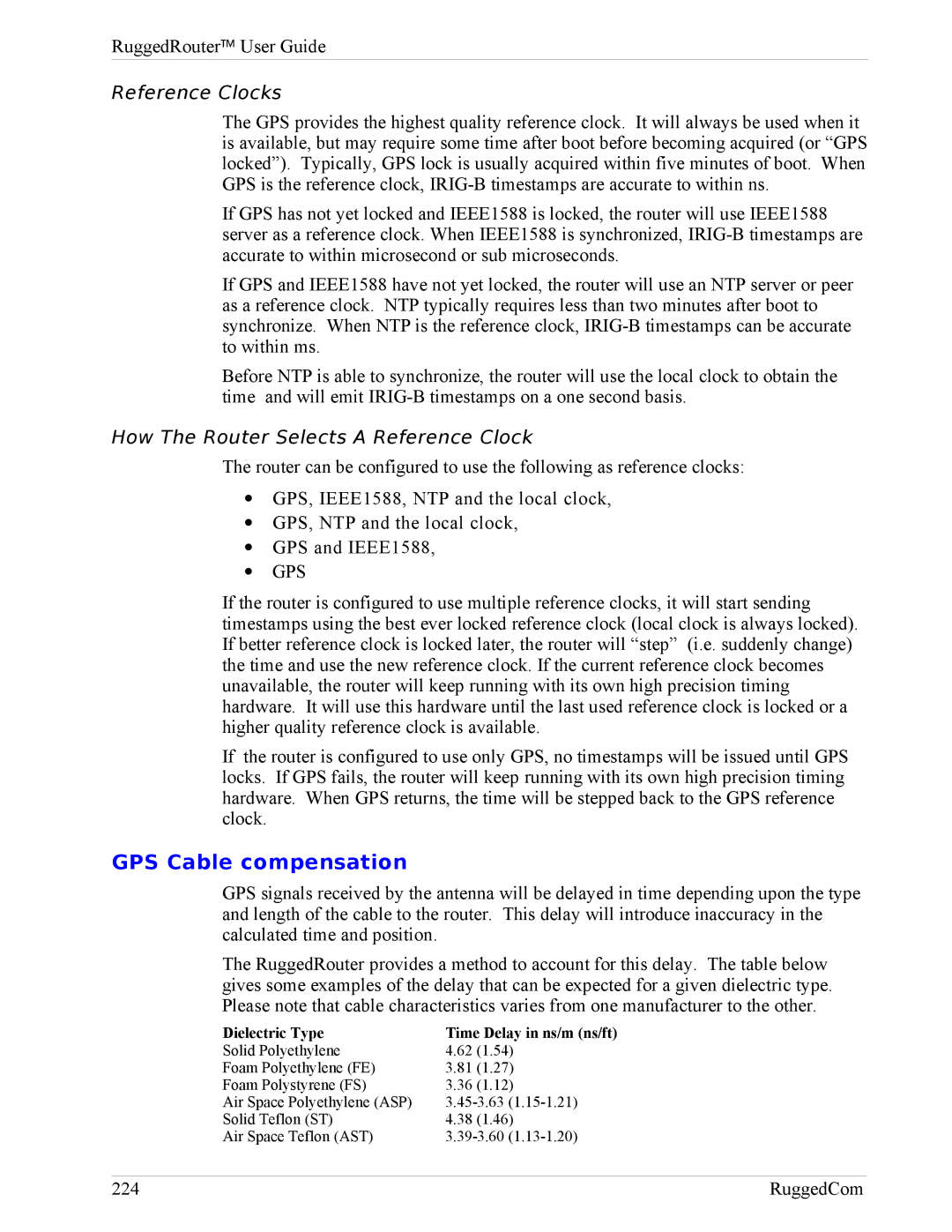 RuggedCom RX1000, RX1100 manual GPS Cable compensation, Reference Clocks, How The Router Selects a Reference Clock 