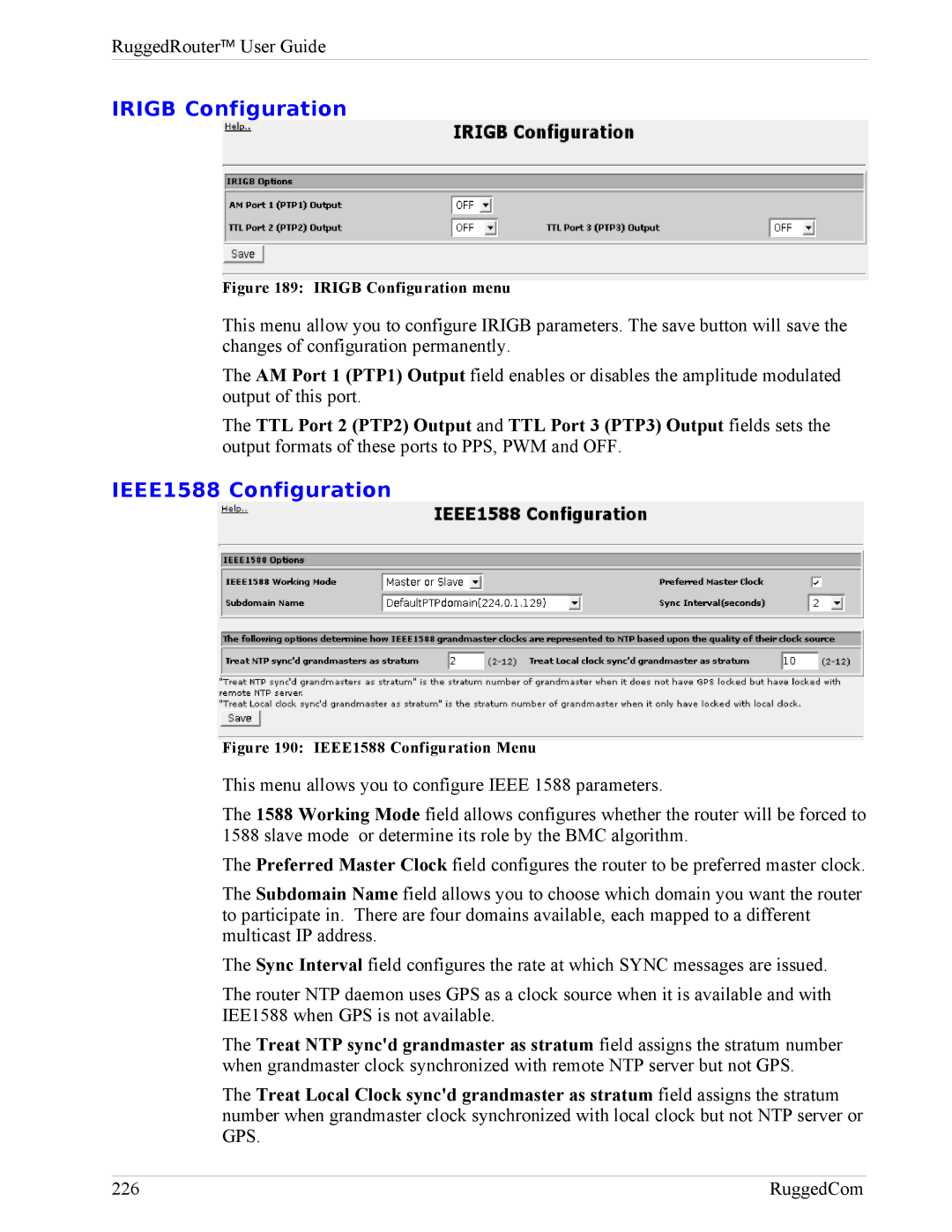 RuggedCom RX1000, RX1100 manual Irigb Configuration, IEEE1588 Configuration 