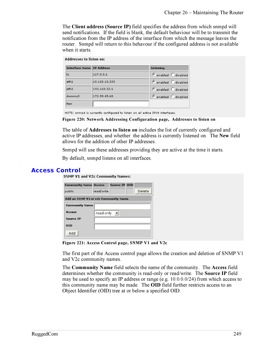 RuggedCom RX1100, RX1000 manual Access Control page, Snmp V1 and V2c 