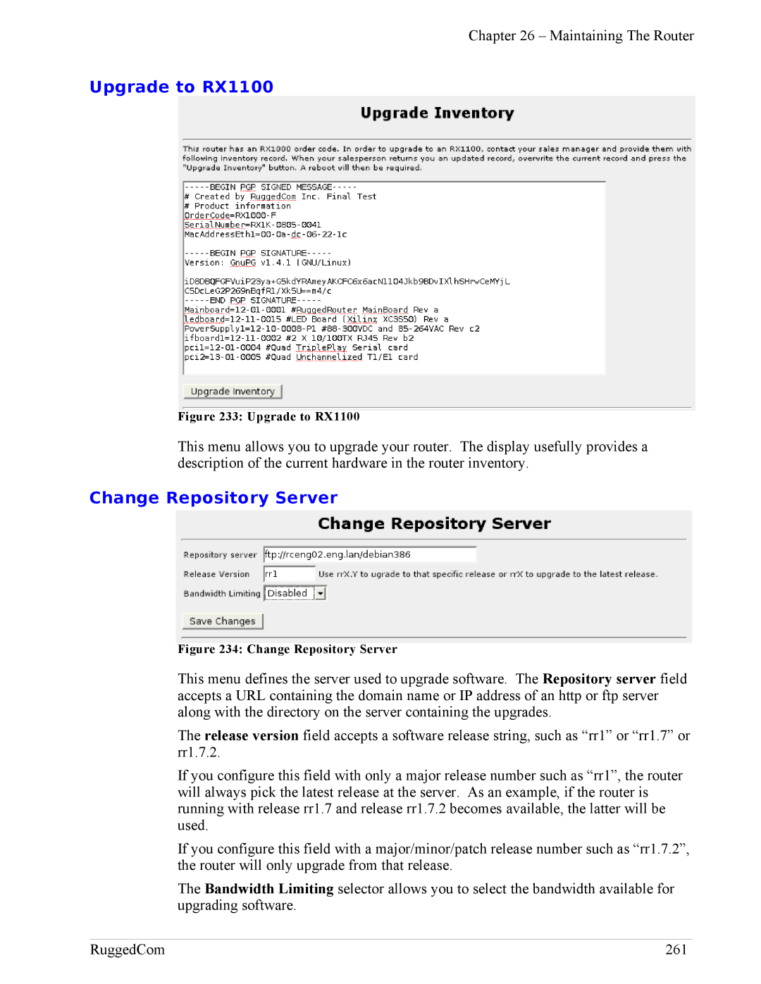 RuggedCom RX1000 manual Upgrade to RX1100, Change Repository Server 