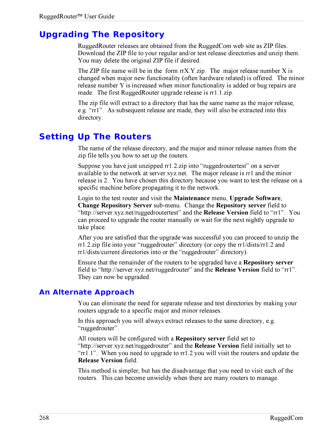 RuggedCom RX1000, RX1100 manual Upgrading The Repository, Setting Up The Routers, An Alternate Approach 