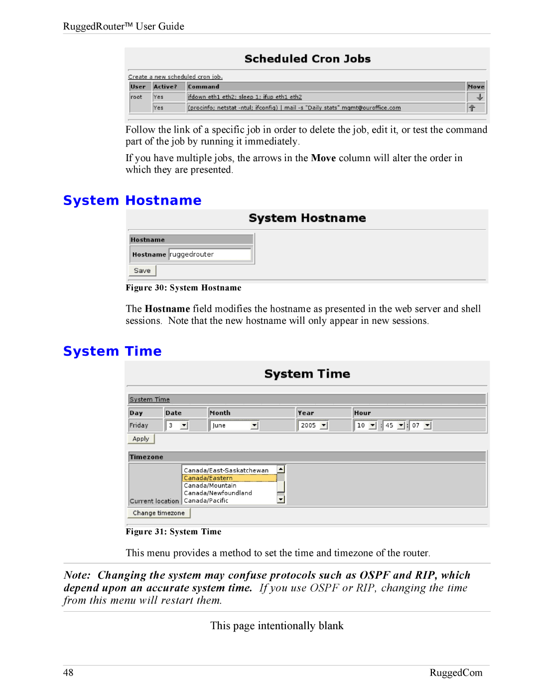 RuggedCom RX1000, RX1100 manual System Hostname, System Time 