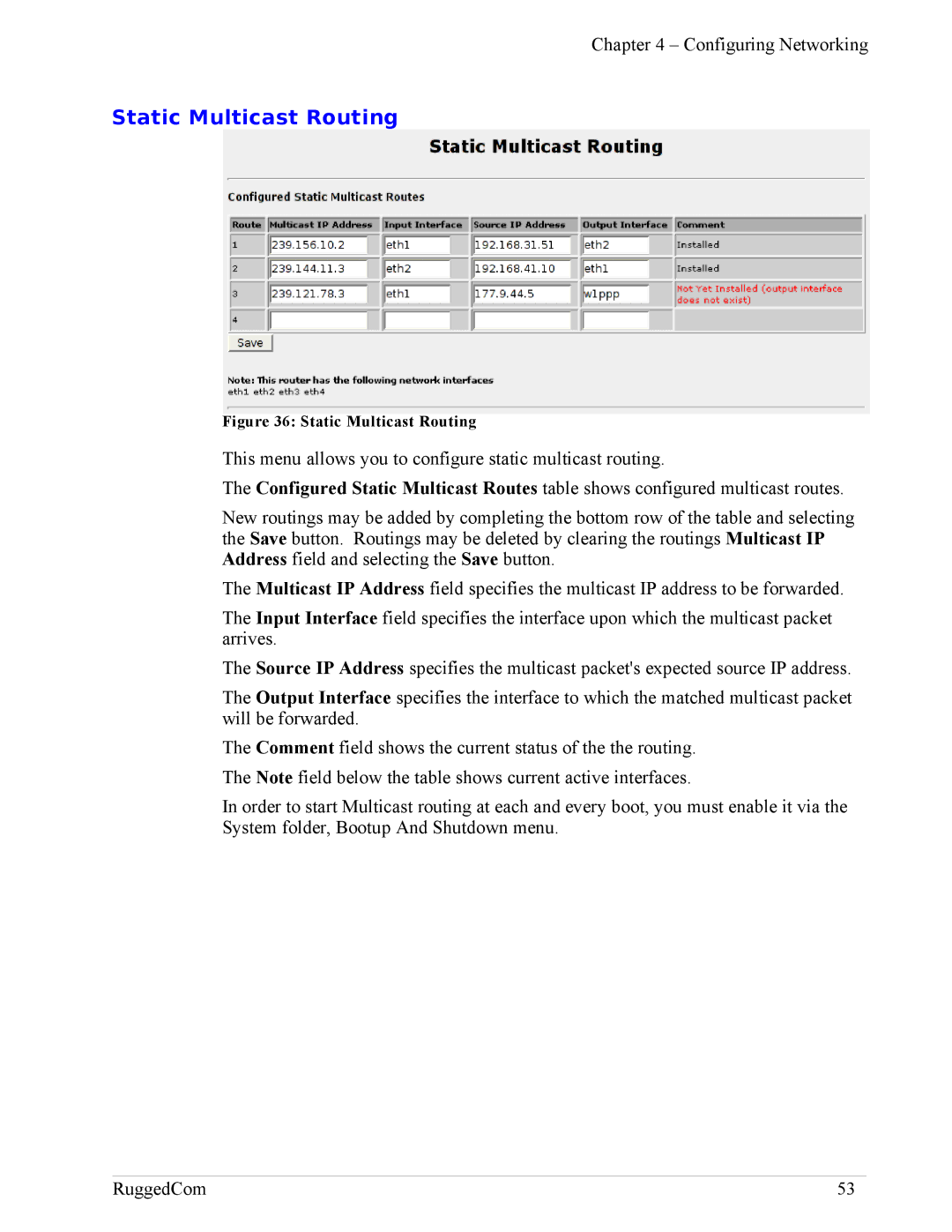 RuggedCom RX1100, RX1000 manual Static Multicast Routing 