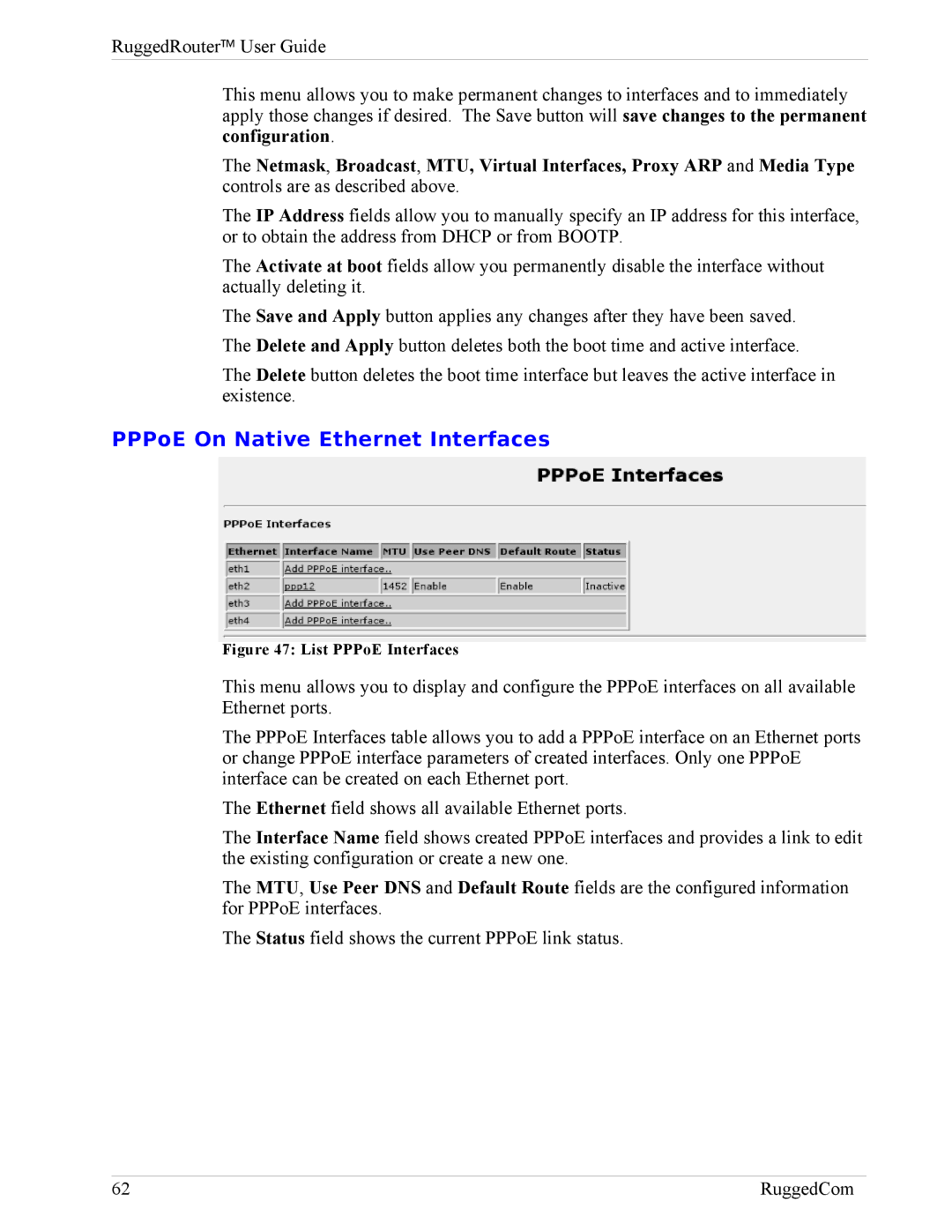 RuggedCom RX1000, RX1100 manual PPPoE On Native Ethernet Interfaces, List PPPoE Interfaces 