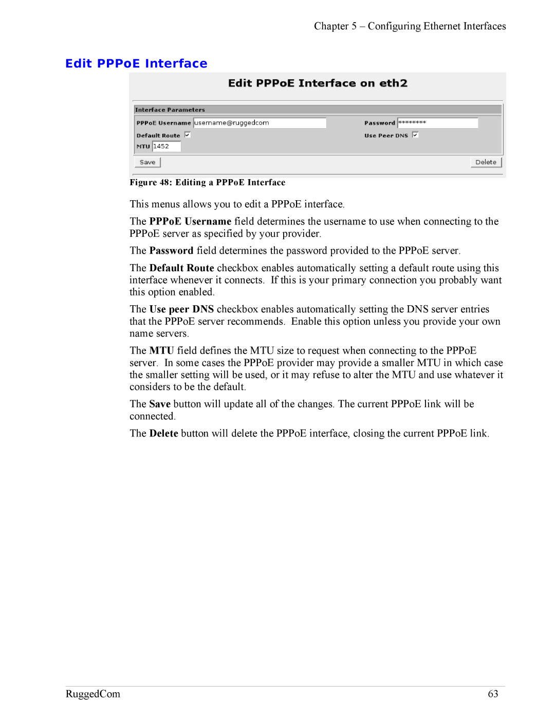 RuggedCom RX1100, RX1000 manual Edit PPPoE Interface, Editing a PPPoE Interface 