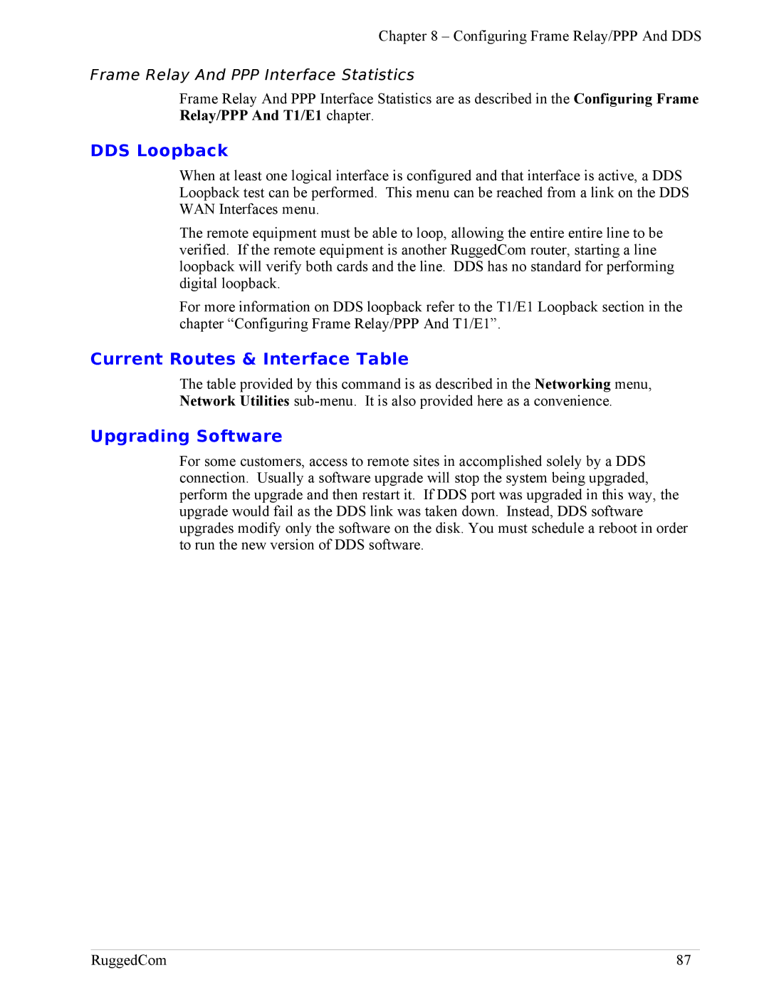 RuggedCom RX1100, RX1000 manual DDS Loopback, Frame Relay And PPP Interface Statistics 