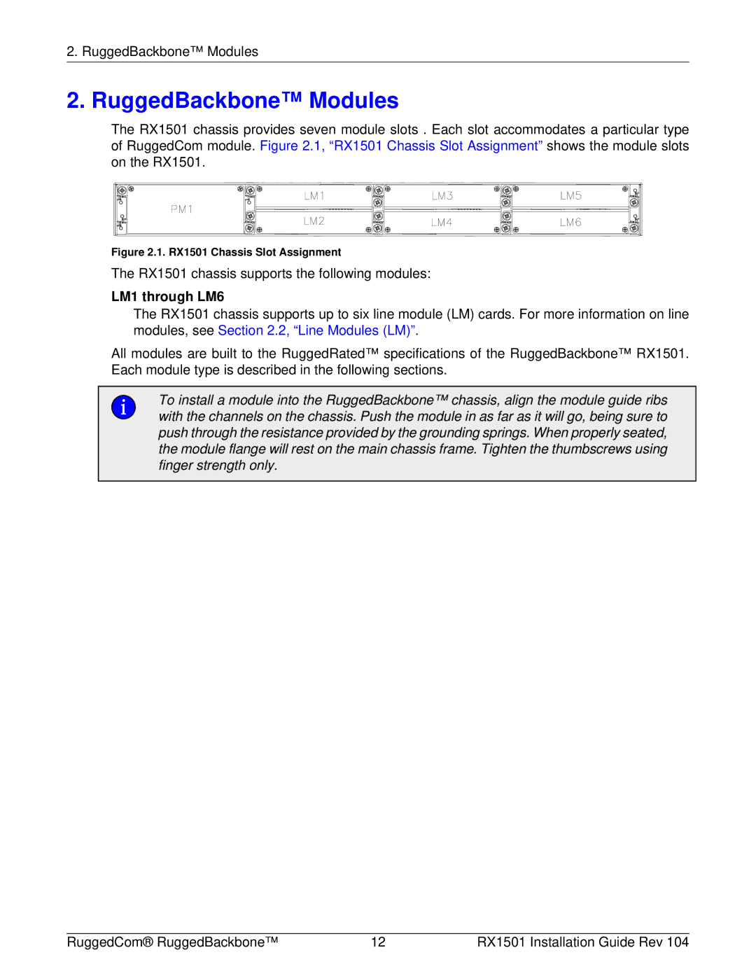 RuggedCom RX1501 manual RuggedBackbone Modules, LM1 through LM6 