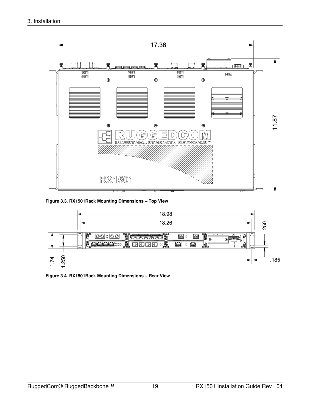 RuggedCom manual RX1501Rack Mounting Dimensions Top View 