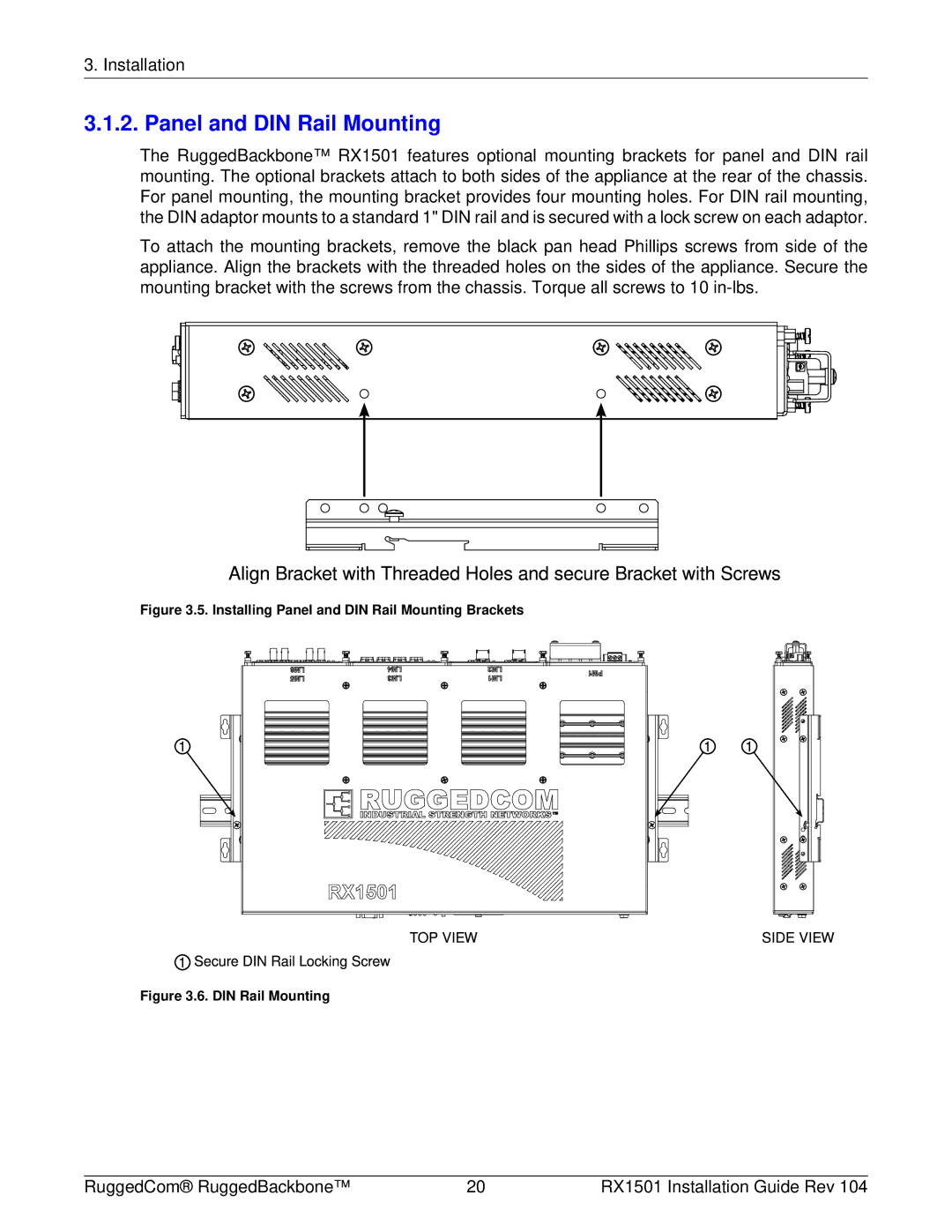 RuggedCom RX1501 manual Installing Panel and DIN Rail Mounting Brackets 