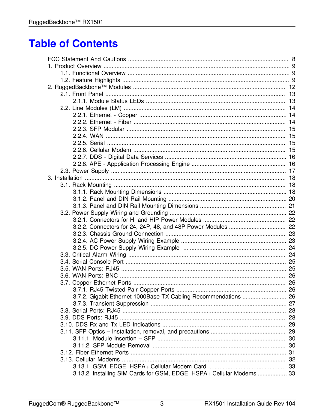 RuggedCom RX1501 manual Table of Contents 