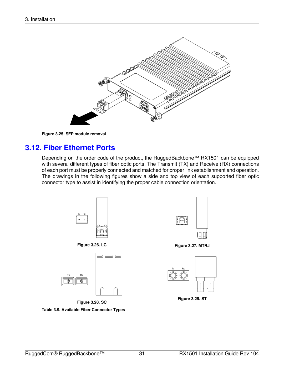 RuggedCom RX1501 manual Fiber Ethernet Ports, SFP module removal 