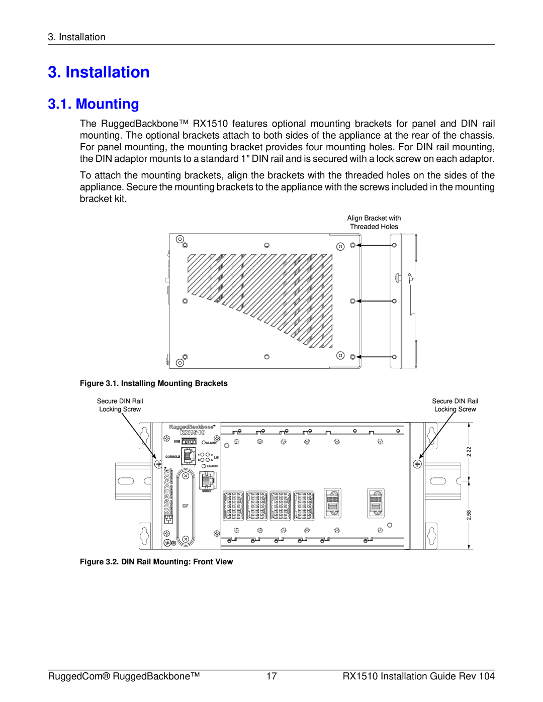 RuggedCom RX1510 manual Installation, Mounting 