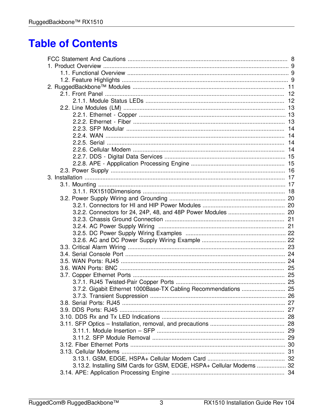 RuggedCom RX1510 manual Table of Contents 