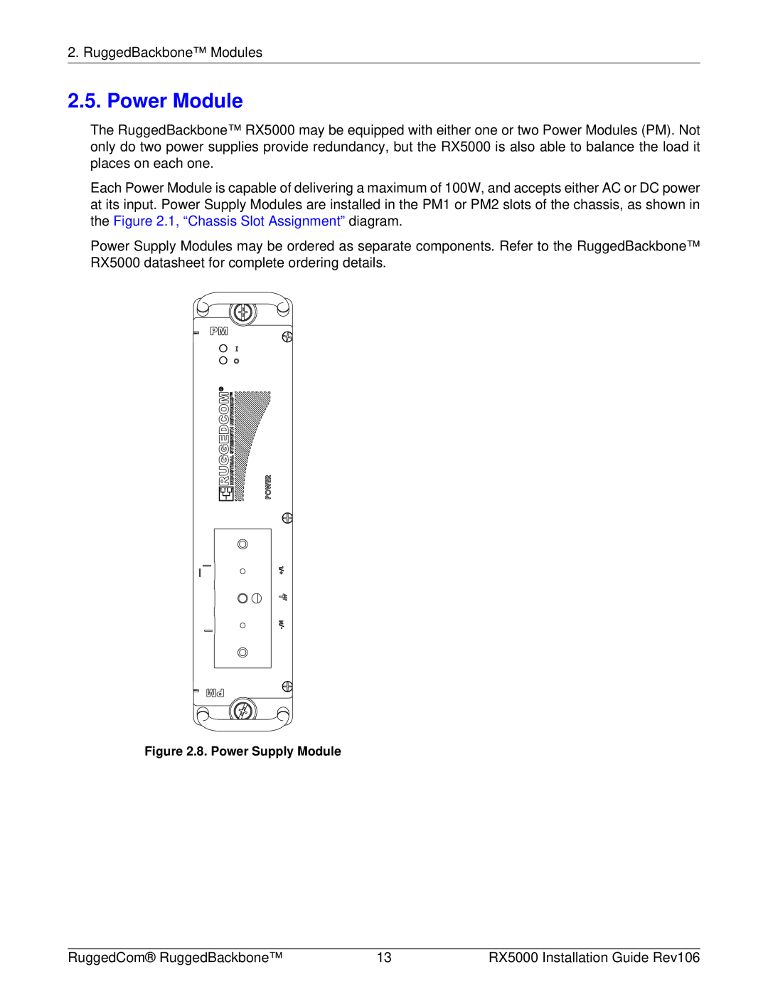 RuggedCom RX5000 manual Power Module, Power Supply Module 