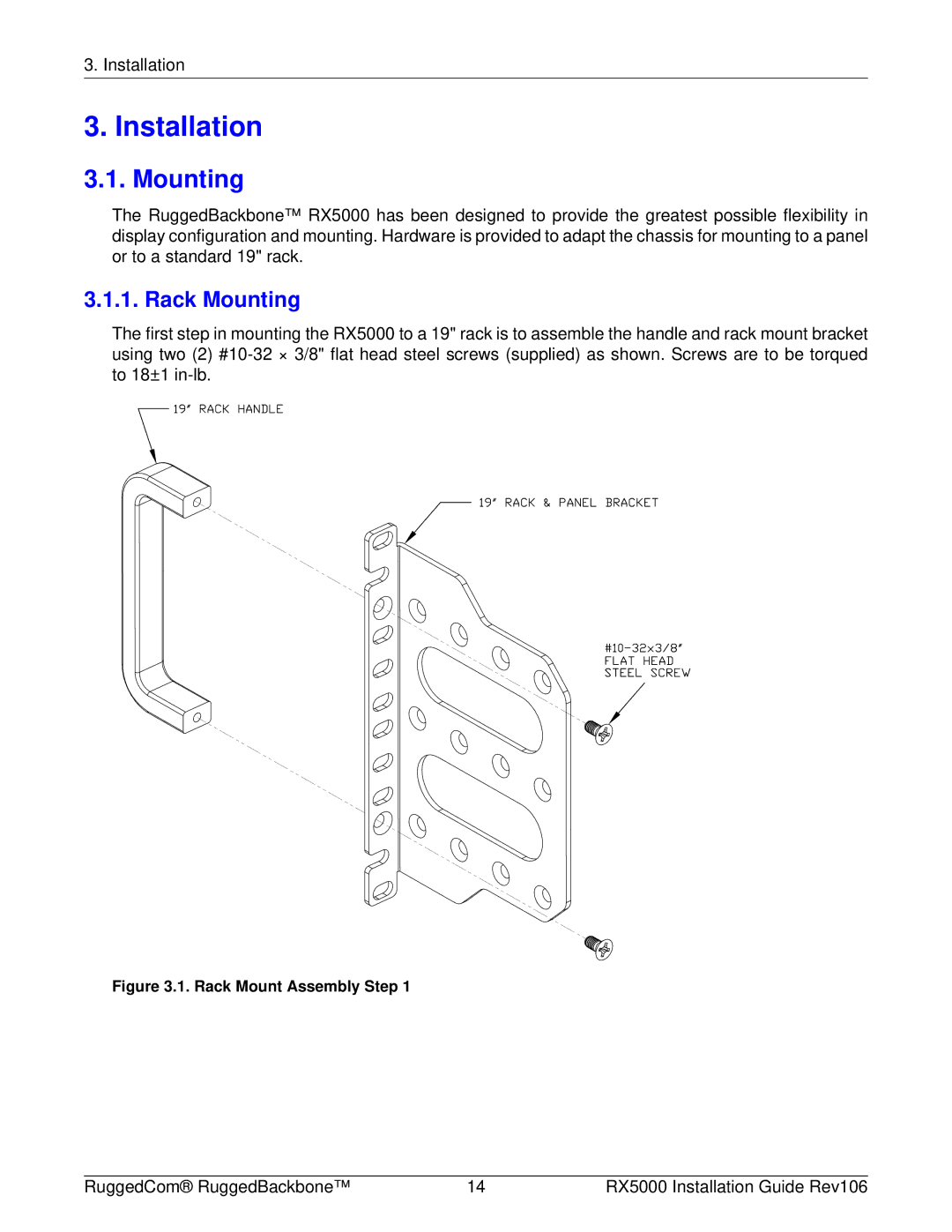 RuggedCom RX5000 manual Installation, Rack Mounting 