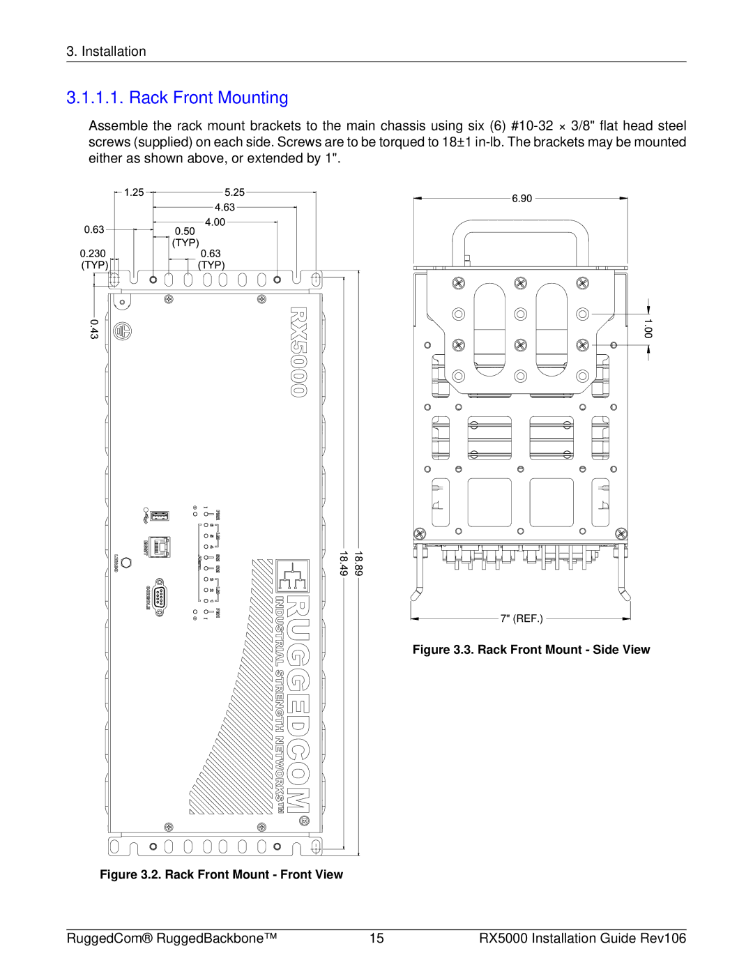 RuggedCom RX5000 manual Rack Front Mounting 