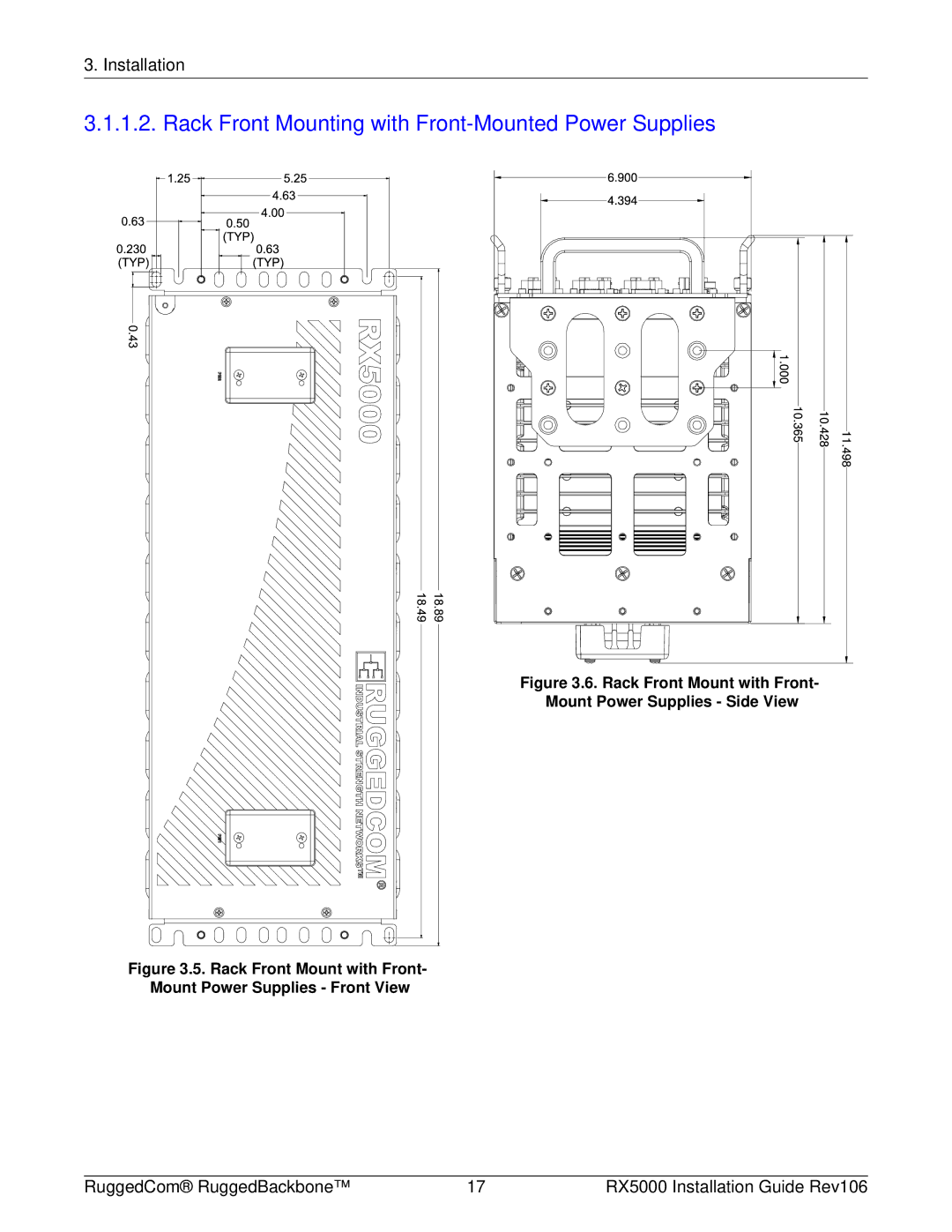 RuggedCom RX5000 manual Rack Front Mounting with Front-Mounted Power Supplies 