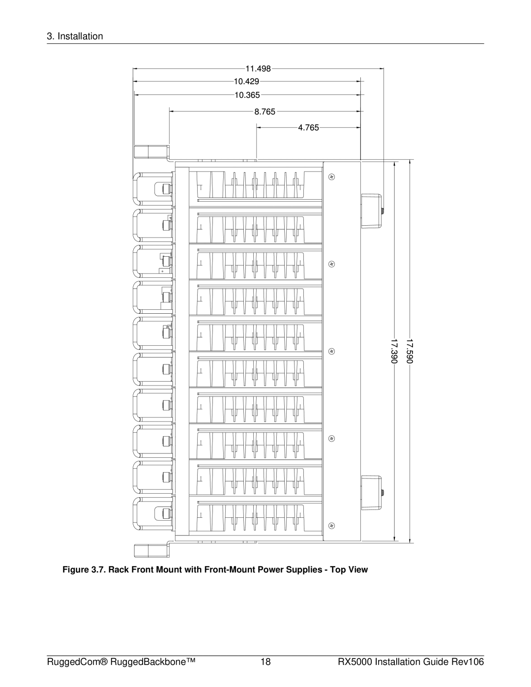 RuggedCom RX5000 manual Rack Front Mount with Front-Mount Power Supplies Top View 