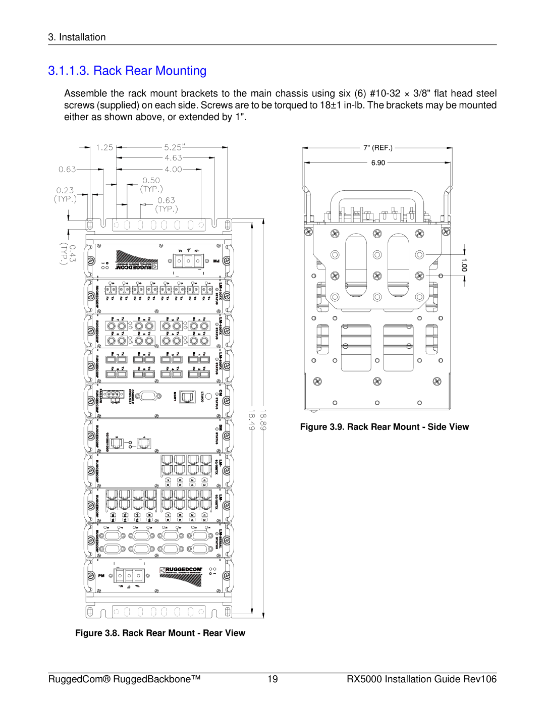 RuggedCom RX5000 manual Rack Rear Mounting 