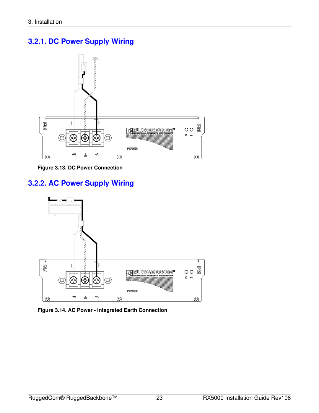 RuggedCom RX5000 manual DC Power Supply Wiring, AC Power Supply Wiring 