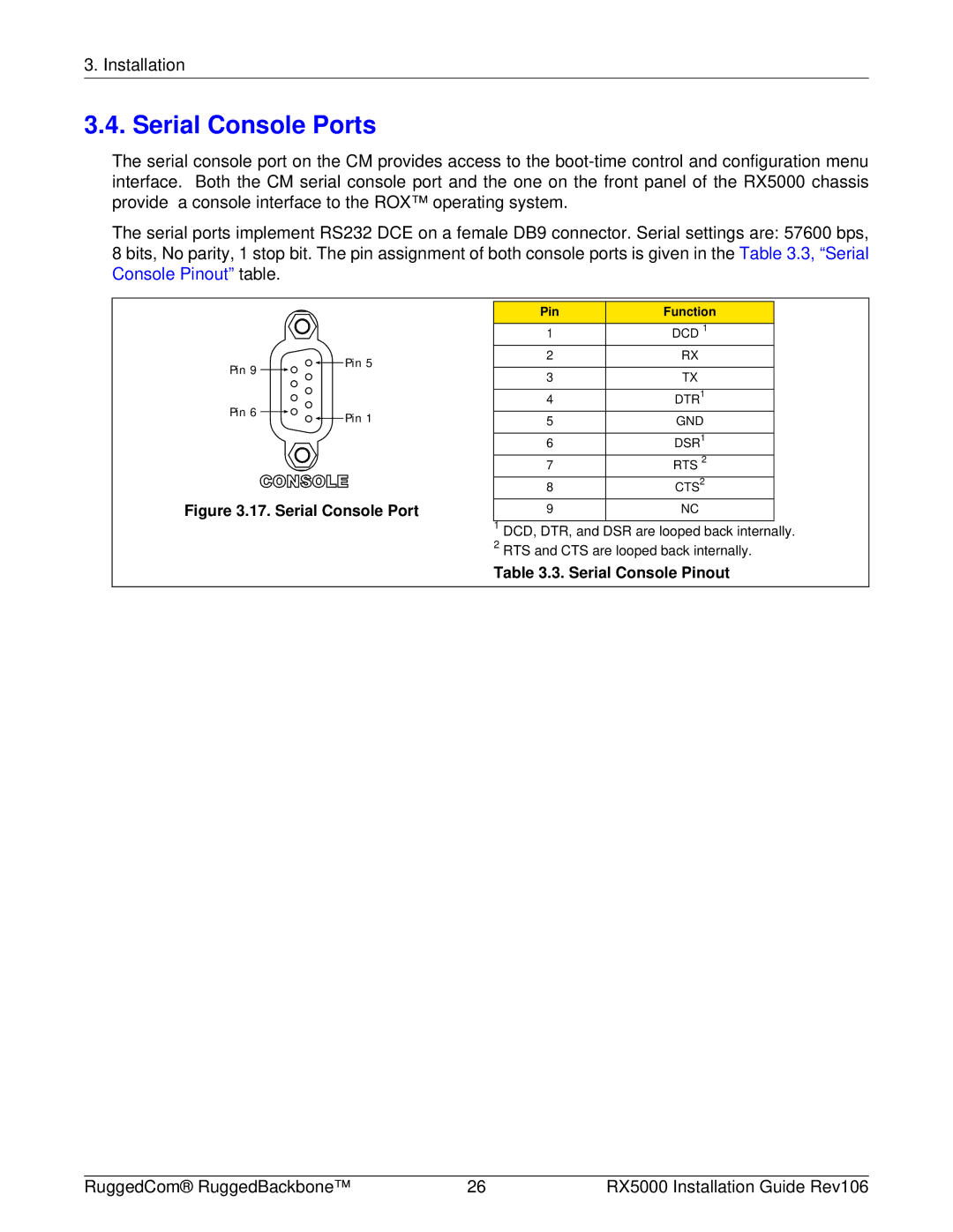 RuggedCom RX5000 manual Serial Console Ports 