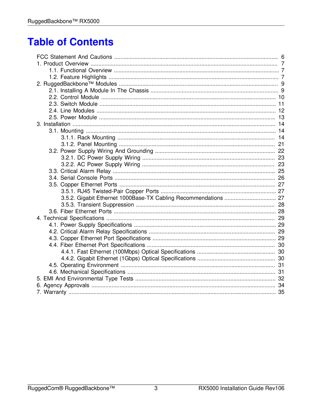 RuggedCom RX5000 manual Table of Contents 