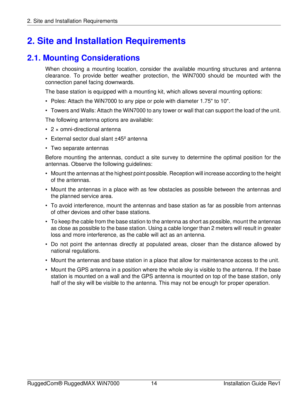 RuggedCom WIN7000 manual Site and Installation Requirements, Mounting Considerations 