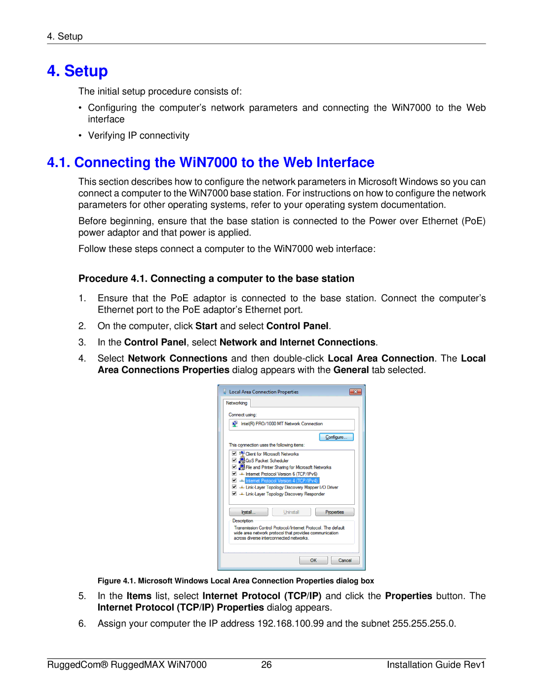 RuggedCom WIN7000 manual Setup, Connecting the WiN7000 to the Web Interface 