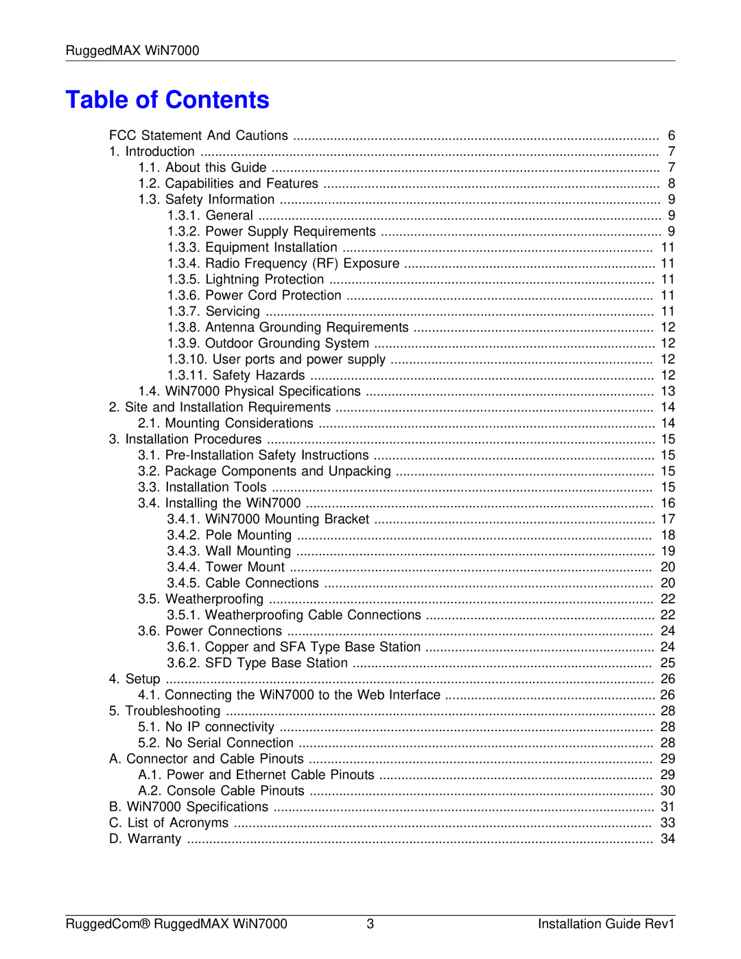 RuggedCom WIN7000 manual Table of Contents 