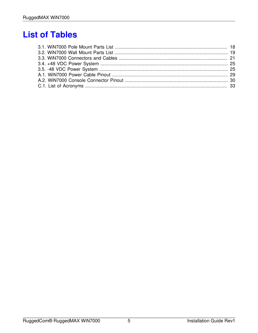 RuggedCom WIN7000 manual List of Tables 