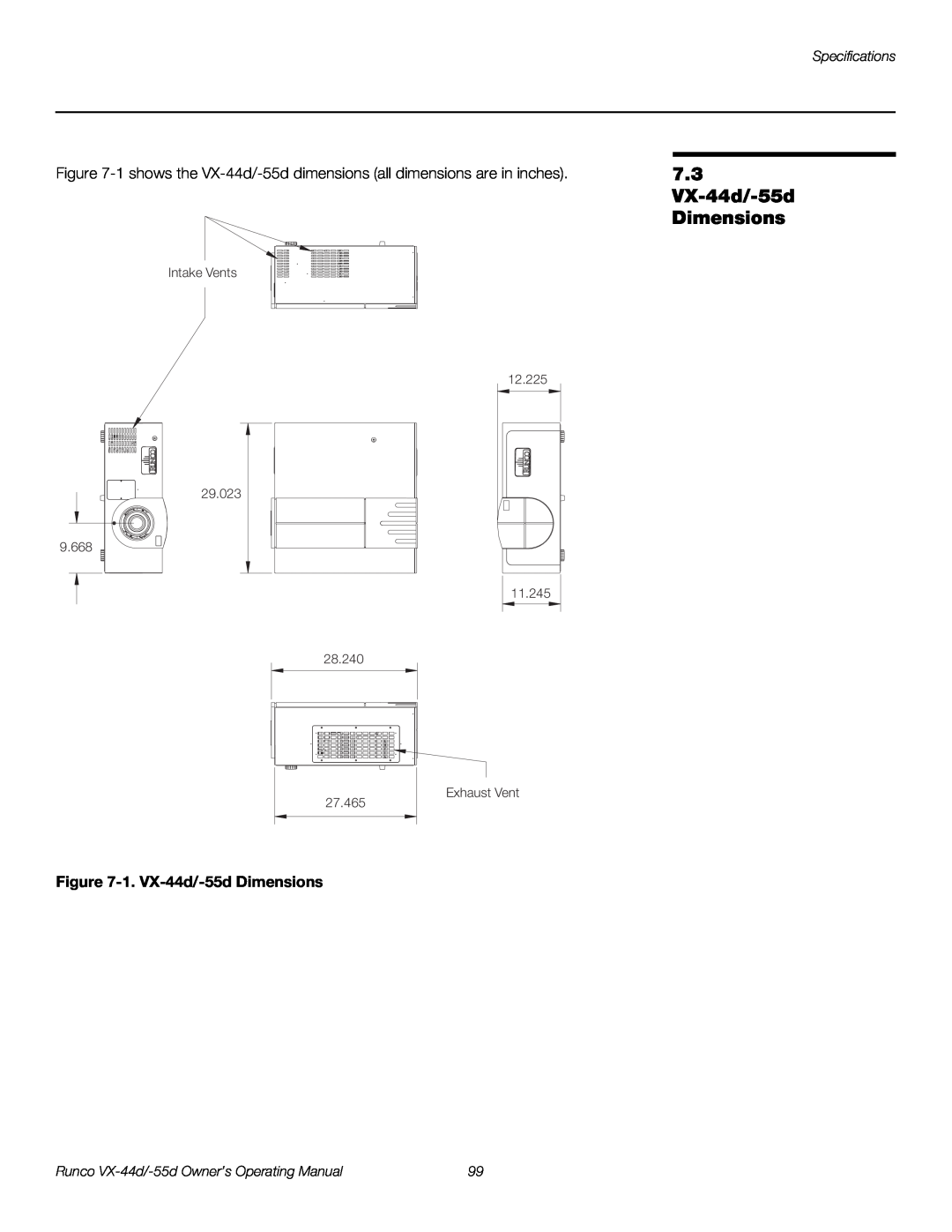 Runco 1080p manual 7.3 VX-44d/-55d Dimensions, 1. VX-44d/-55d Dimensions, Specifications 