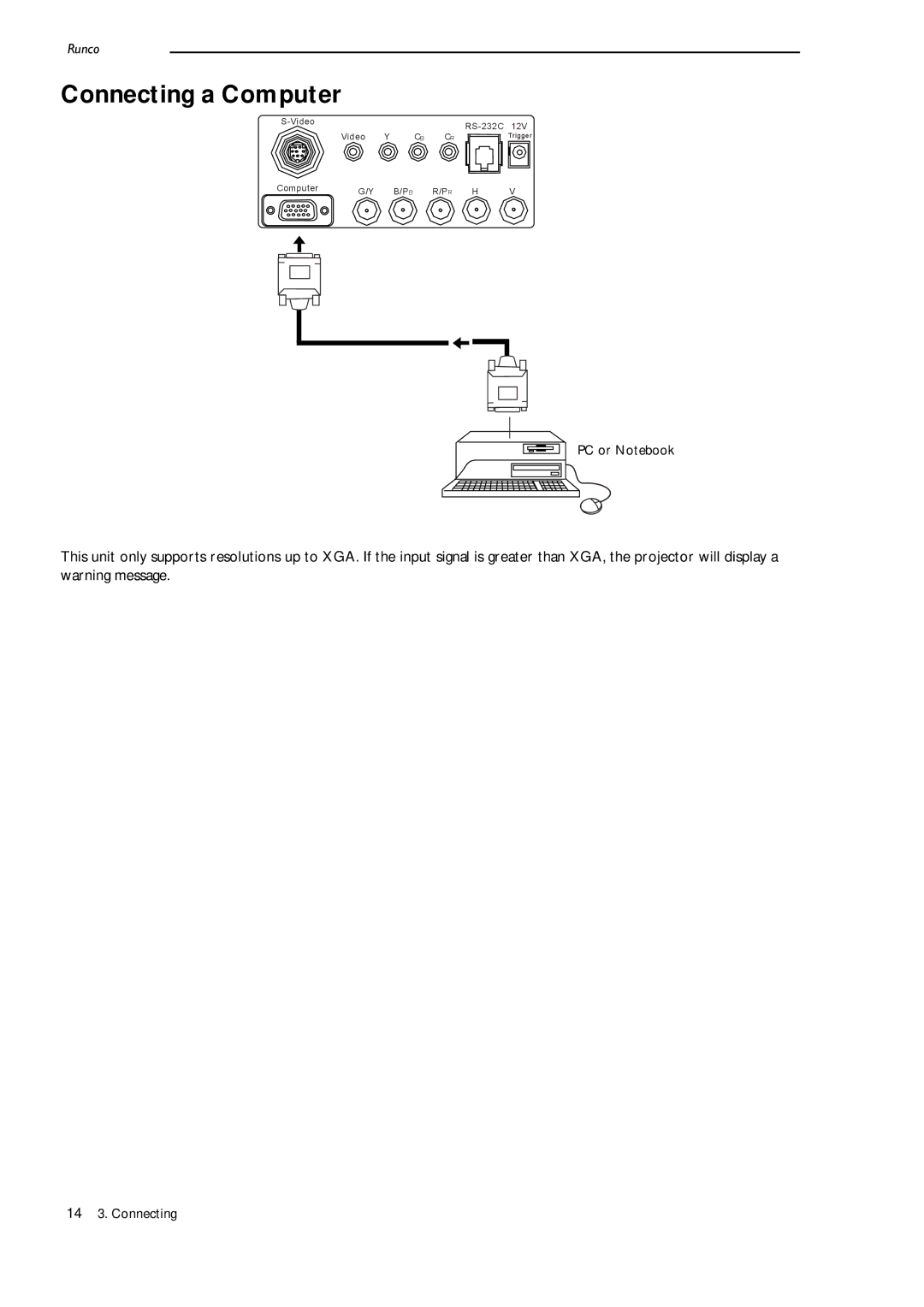 Runco CL-500 manual Connecting a Computer 