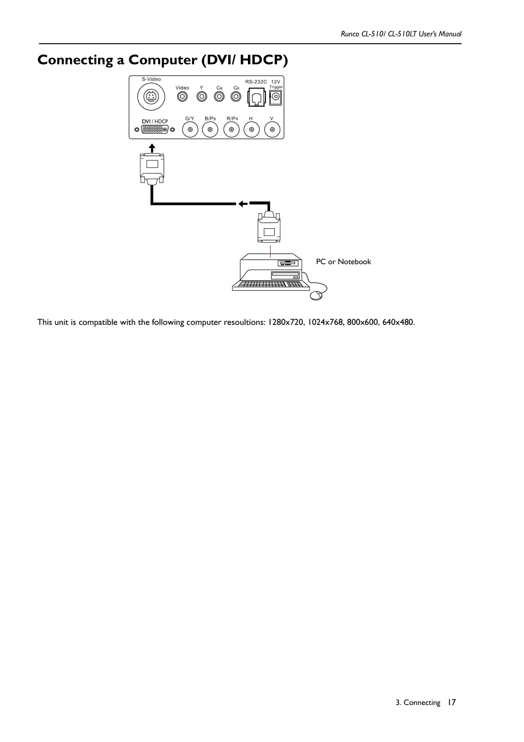 Runco CL-510LT manual Connecting a Computer DVI/ Hdcp 