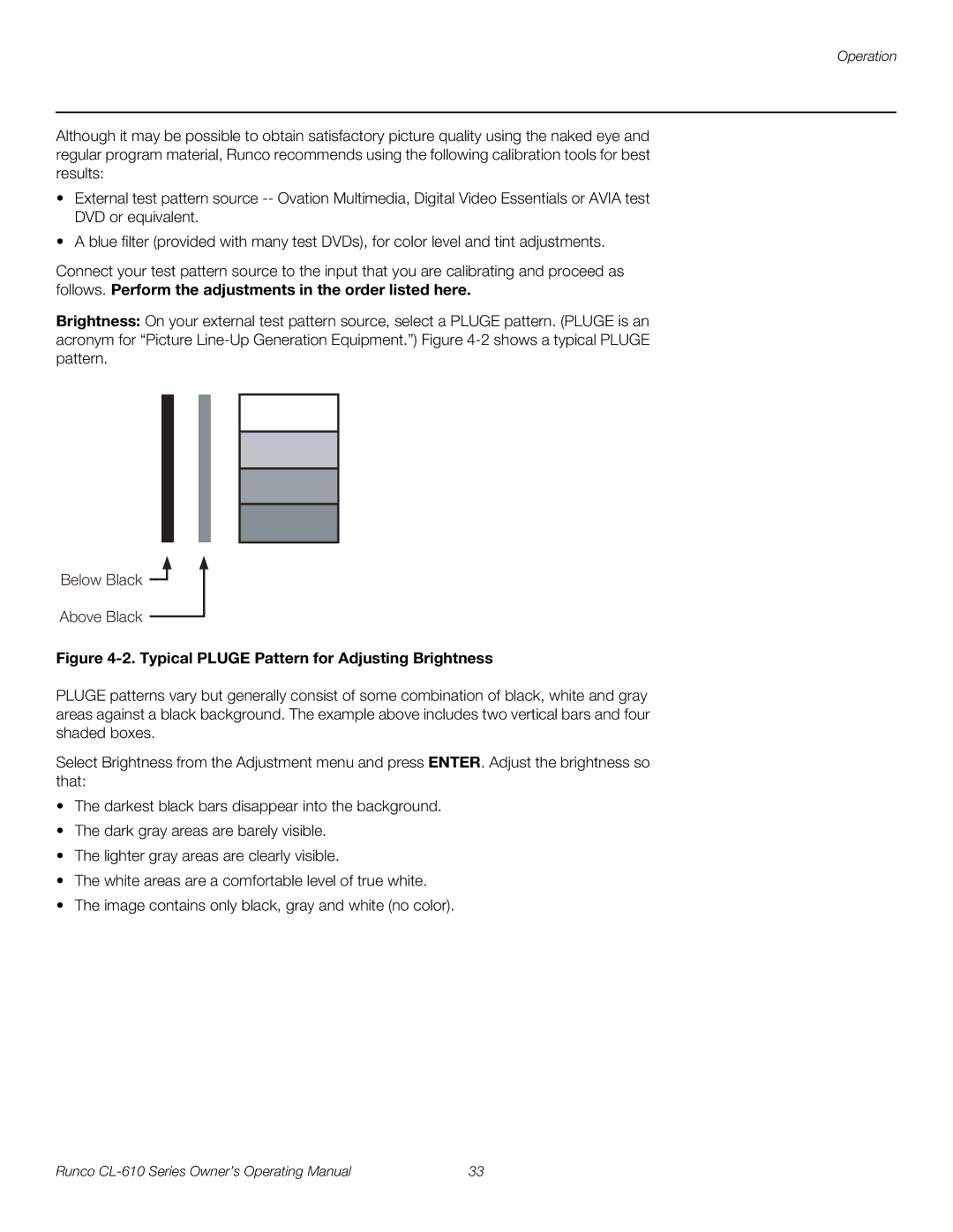 Runco CL-610 manual Typical Pluge Pattern for Adjusting Brightness 