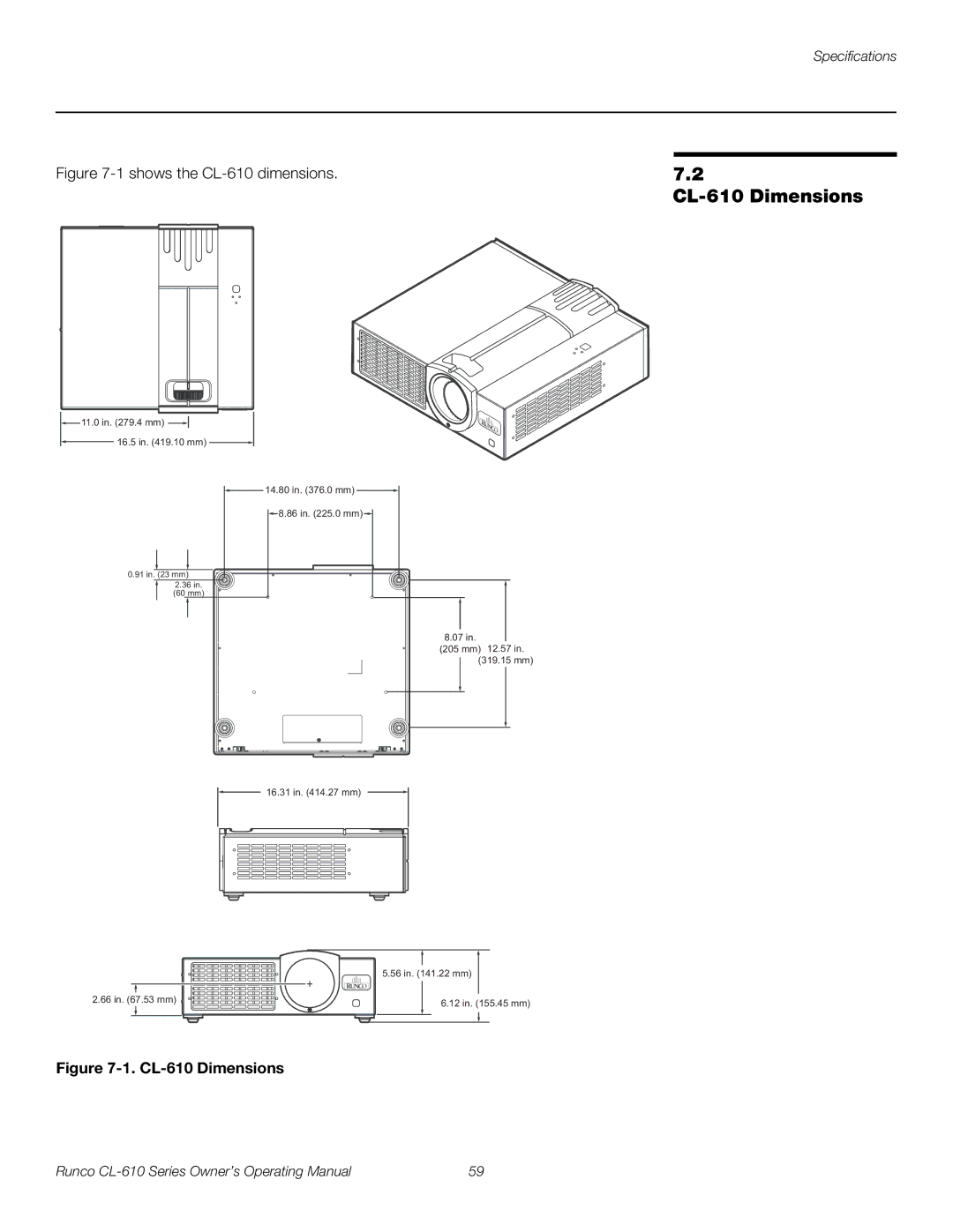 Runco manual CL-610 Dimensions 