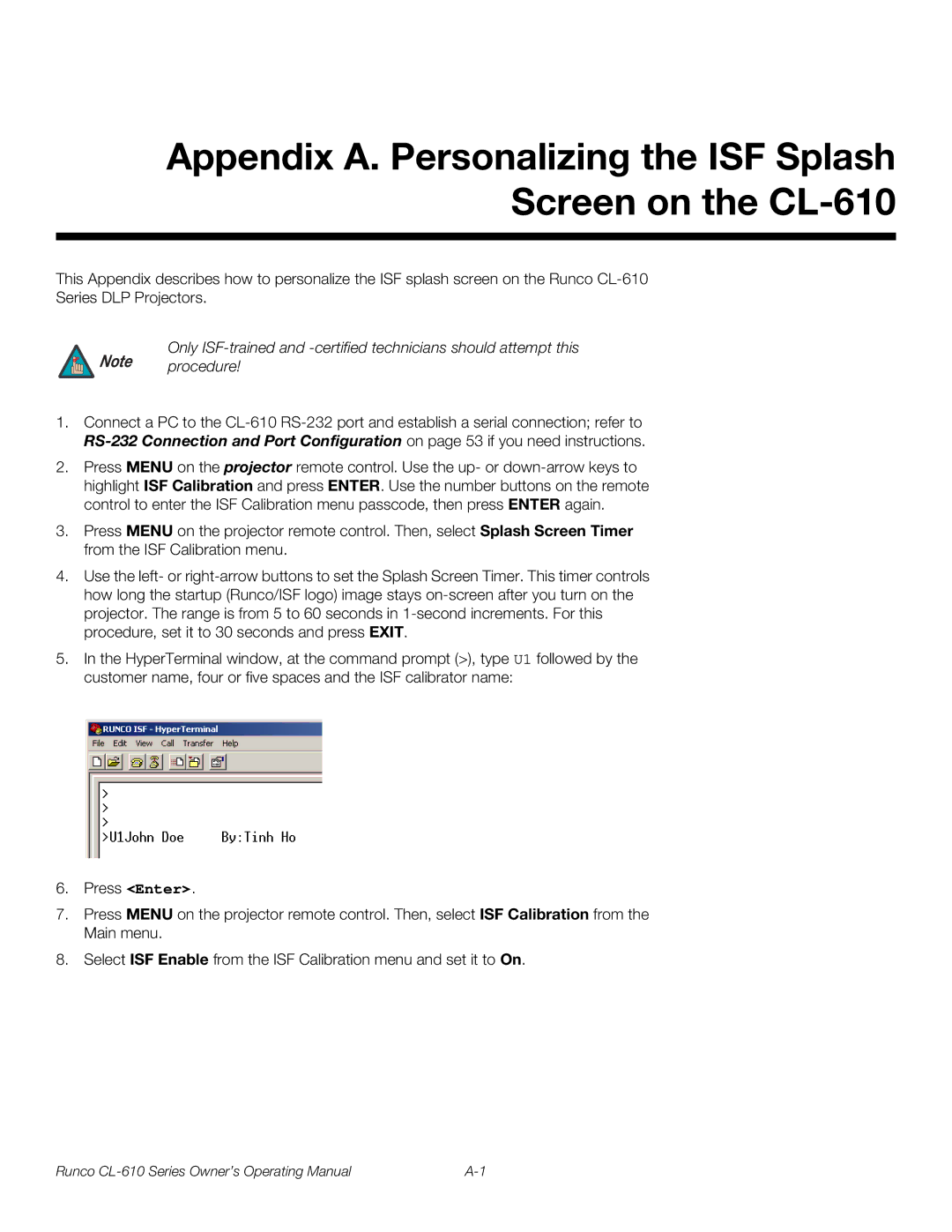 Runco manual Runco CL-610 Series Owner’s Operating Manual 