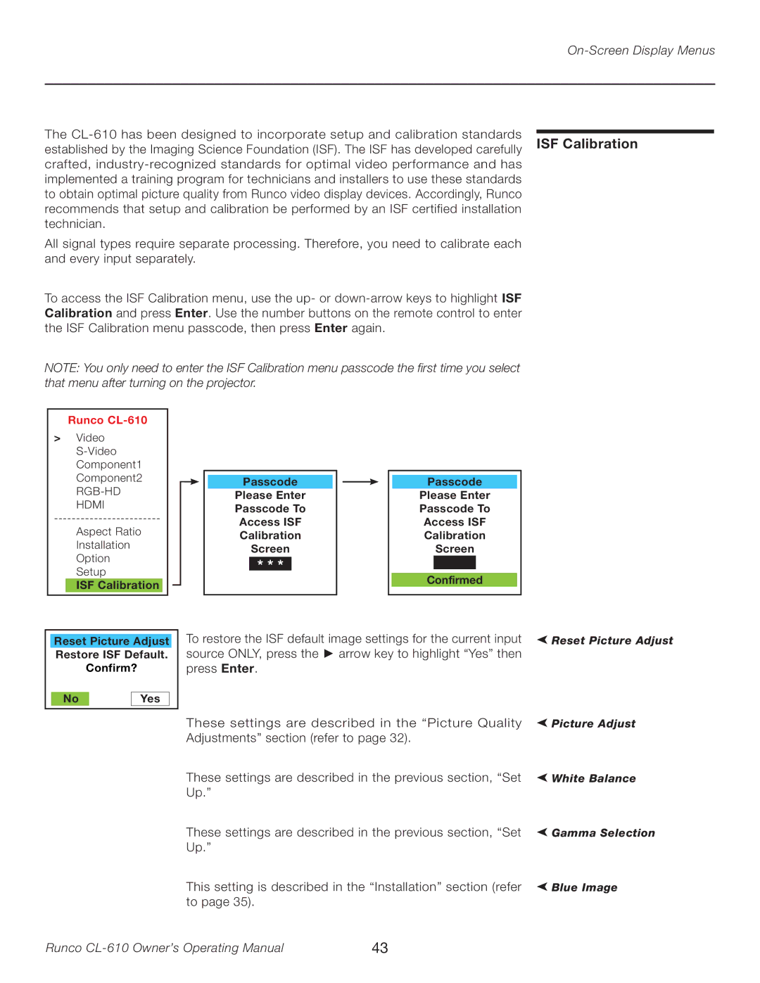 Runco CL-610LT manual Aspect Ratio Installation Option Setup 