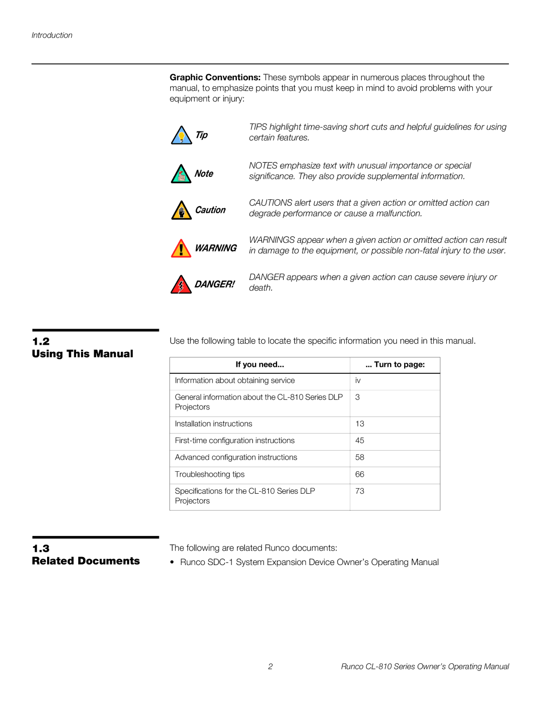 Runco CL-810 / SDC-1, CL-810 CINEWIDE, CL-810 ULTRA manual Using This Manual, Related Documents 