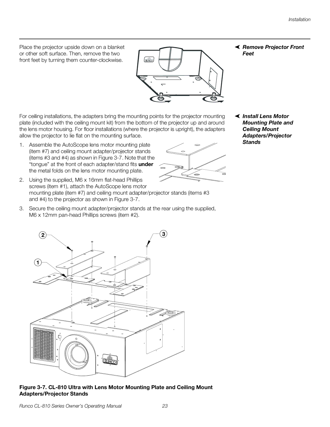 Runco CL-810 / SDC-1 Remove Projector Front, Feet, Install Lens Motor, Mounting Plate, Ceiling Mount, Adapters/Projector 