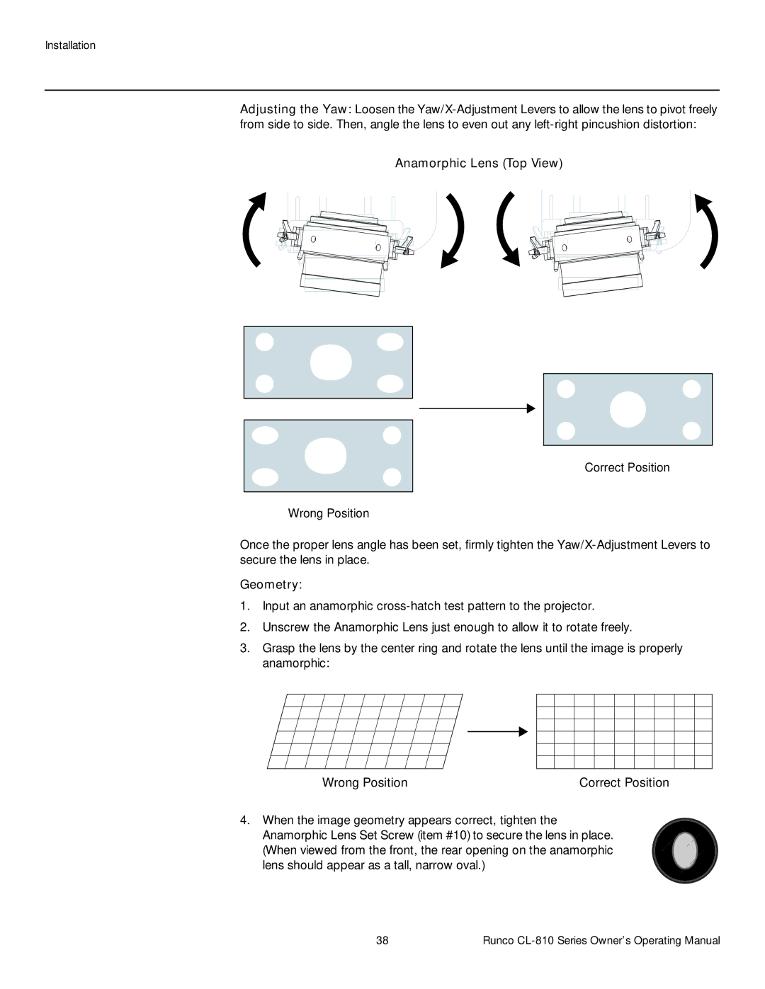 Runco CL-810 / SDC-1, CL-810 CINEWIDE, CL-810 ULTRA manual Anamorphic Lens Top View, Geometry 