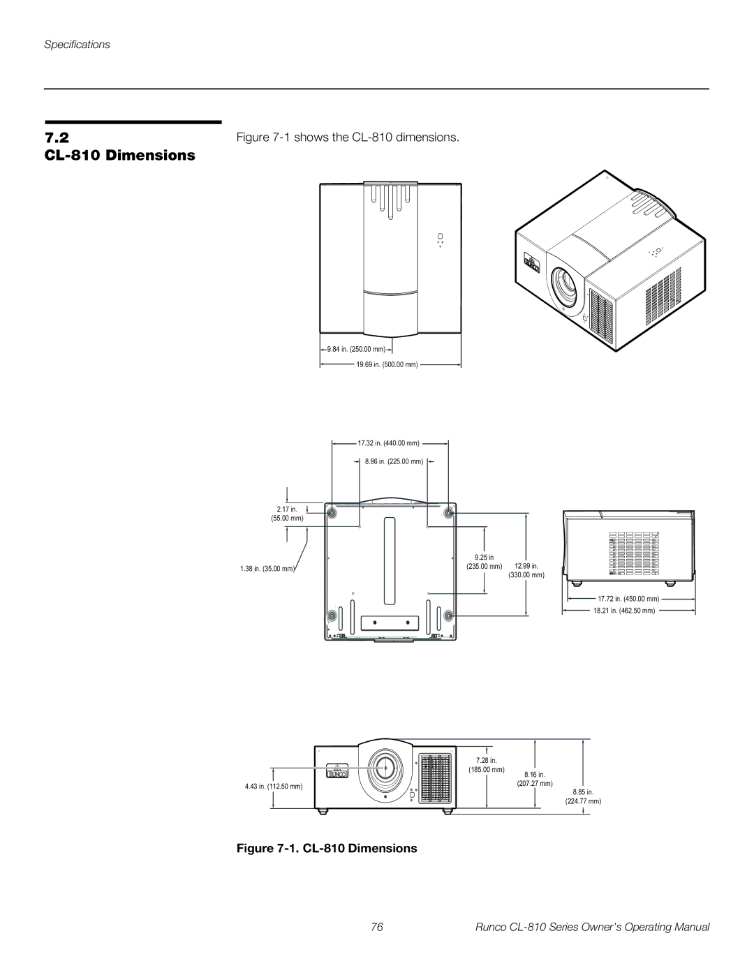 Runco CL-810 ULTRA, CL-810 CINEWIDE, CL-810 / SDC-1 manual CL-810 Dimensions 