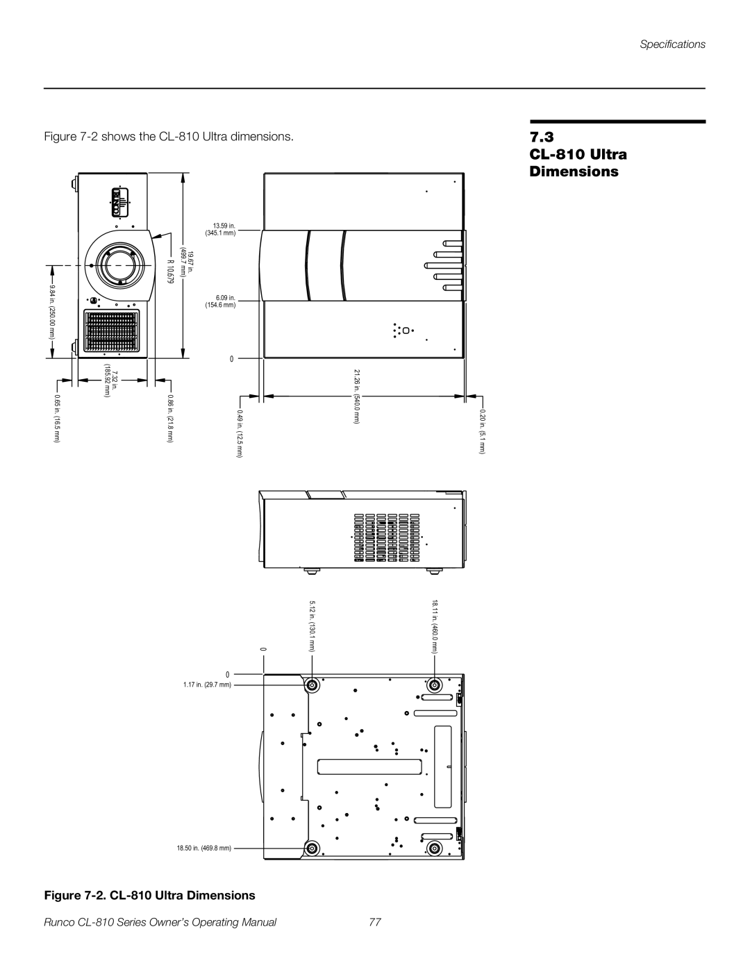 Runco CL-810 / SDC-1, CL-810 CINEWIDE, CL-810 ULTRA manual CL-810 Ultra Dimensions 