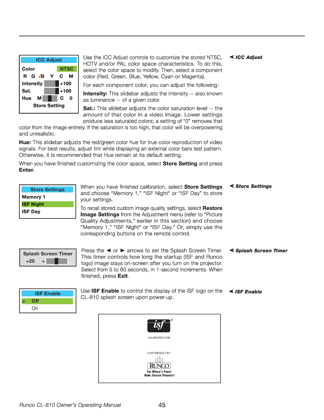 Runco manual Enter, Runco CL-810 Owner’s Operating Manual 
