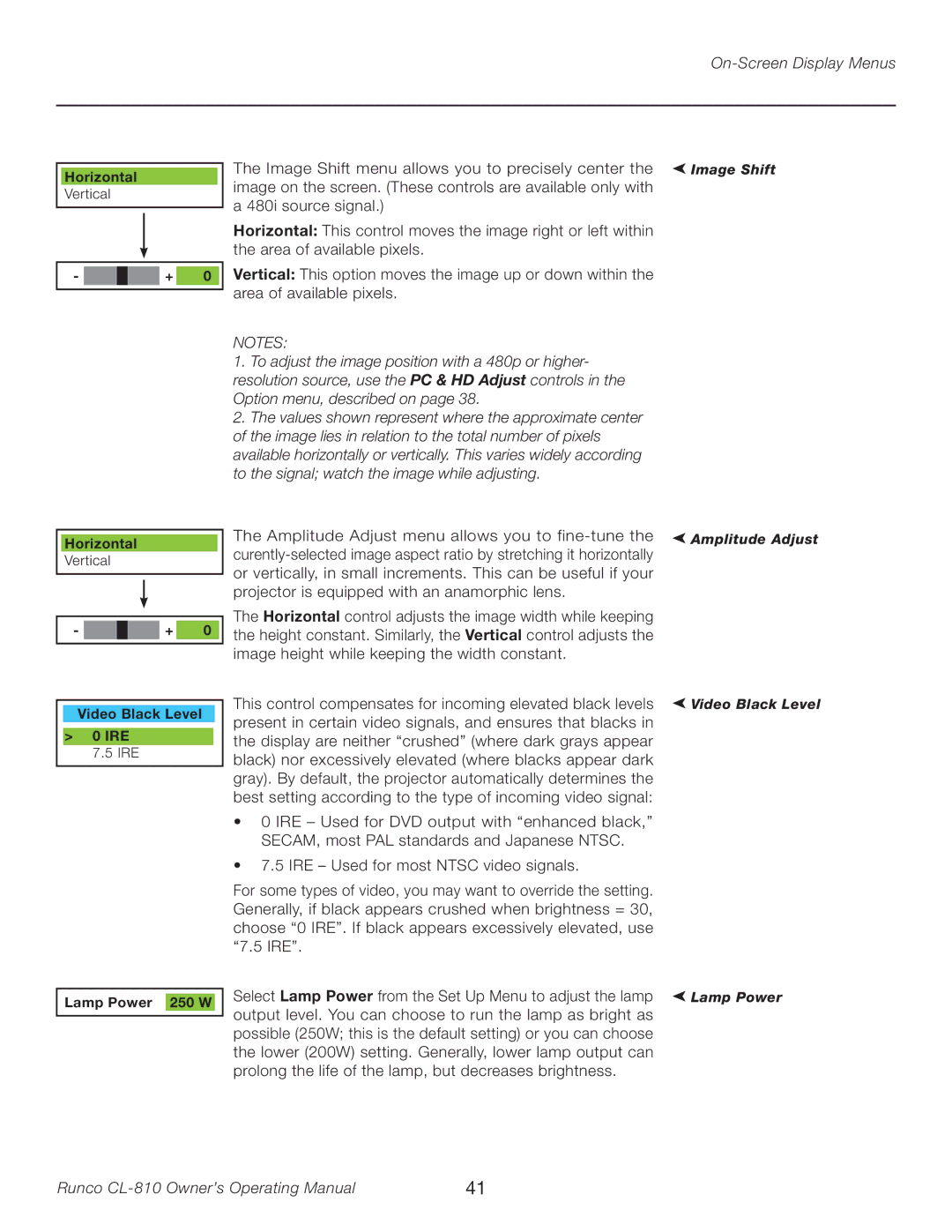 Runco CL-810 manual Image Shift 