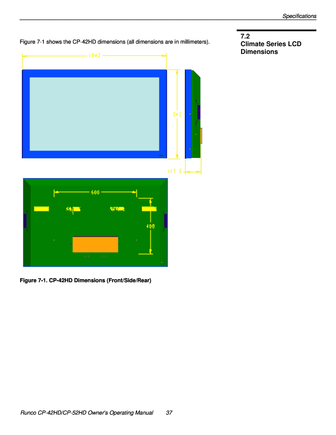 Runco CP-52HD manual 1. CP-42HD Dimensions Front/Side/Rear 