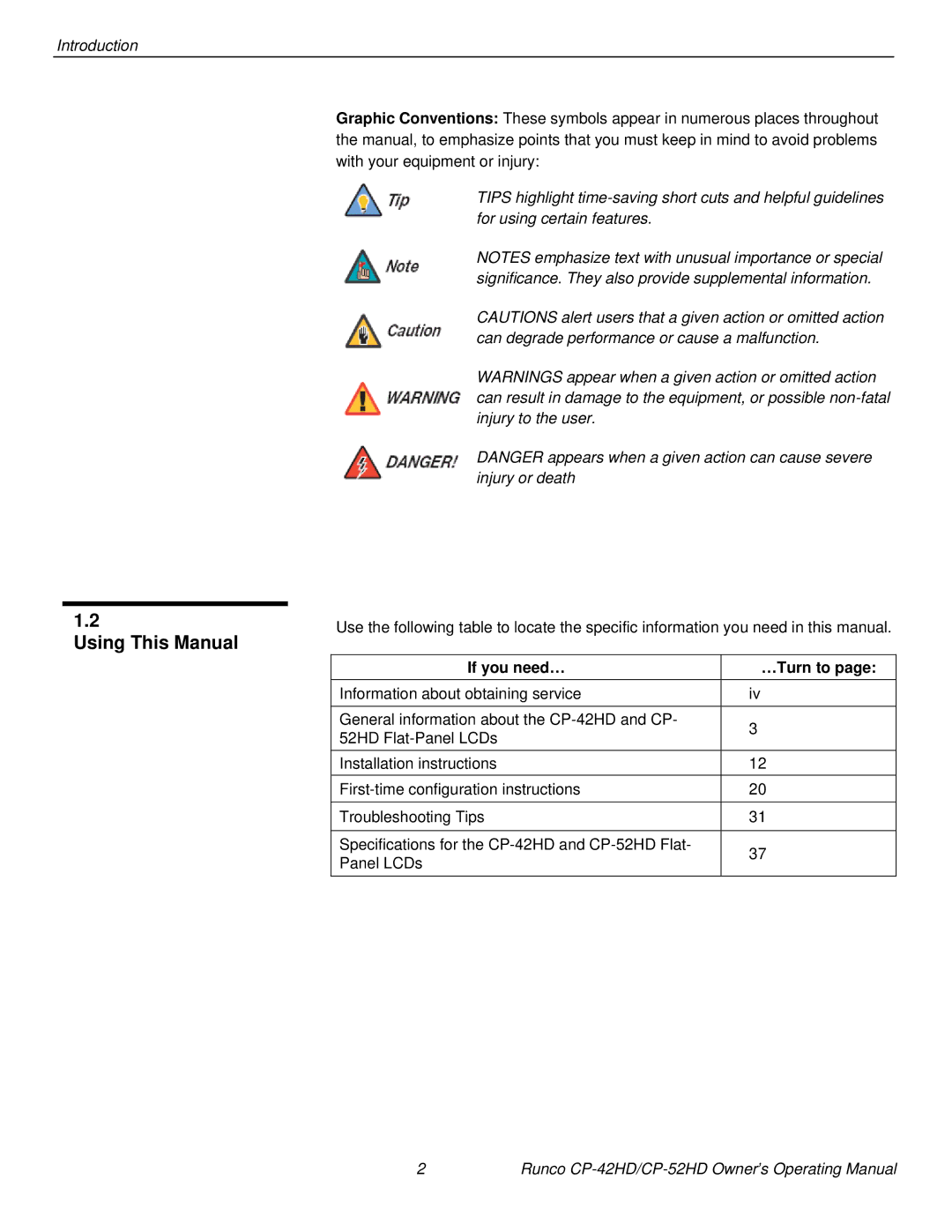 Runco CP-42HD, CP-52HD manual Using This Manual, If you need… …Turn to 