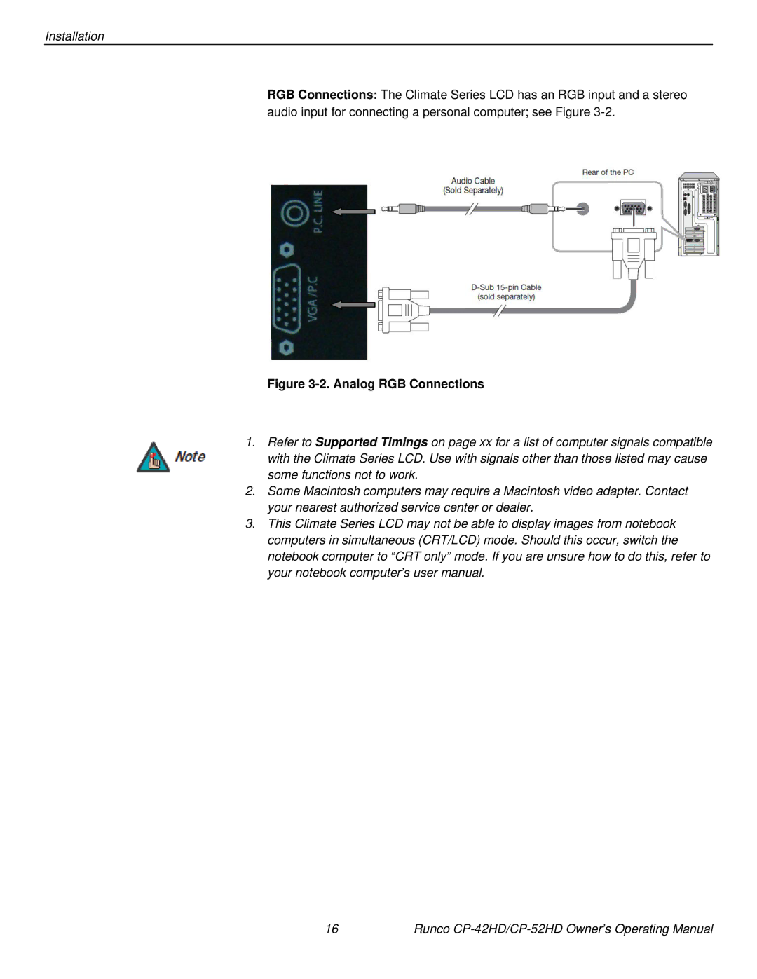 Runco CP-42HD, CP-52HD manual Analog RGB Connections 