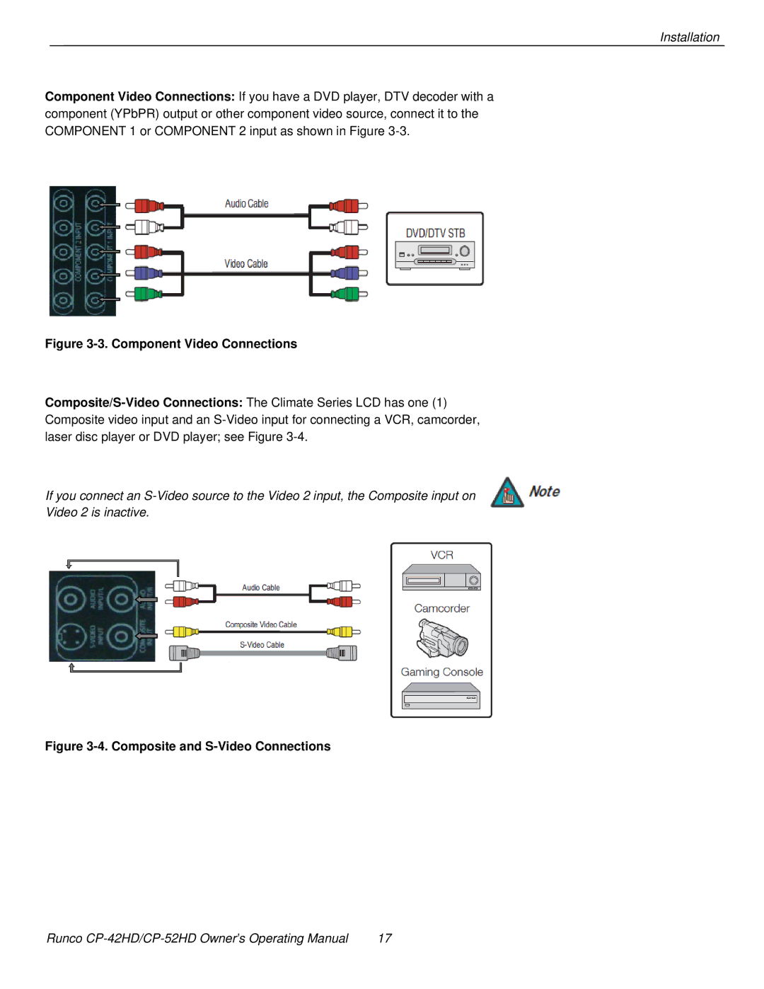 Runco CP-52HD, CP-42HD manual Component Video Connections 